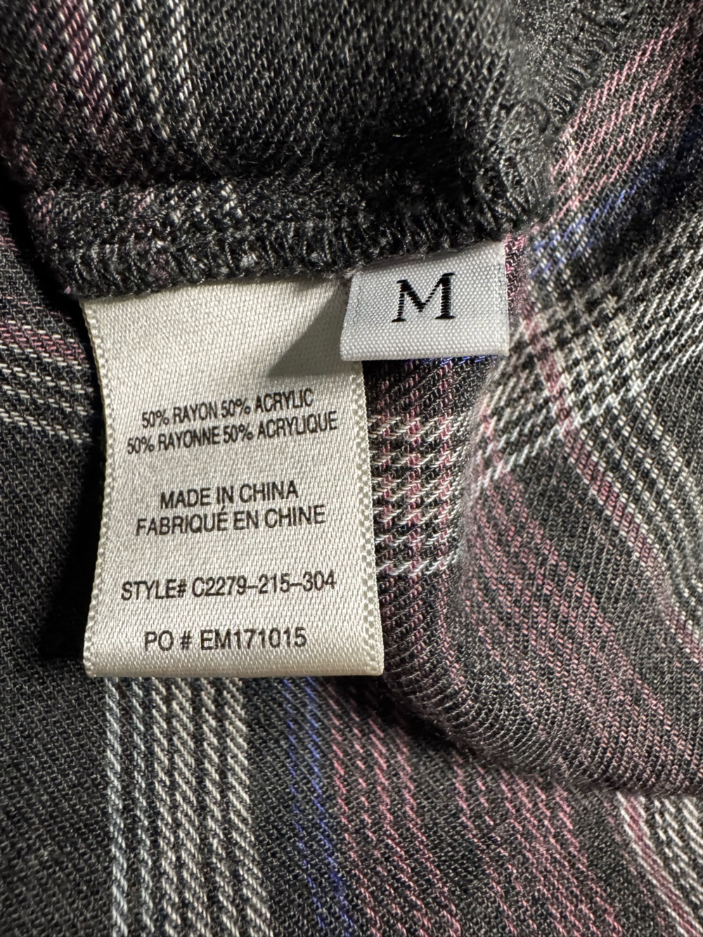 Cloth & Stone Casual Plaid Button-Up Shirt in Charcoal & Plum Medium - Picture 9 of 11
